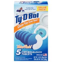 Ty-D-Bol Blue Plus Bleach Tablets Value Pack 5 - 1.4 oz Packs