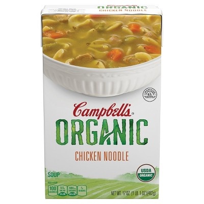 slide 1 of 4, Campbell's Organic Chicken Noodle Soup, 17 oz