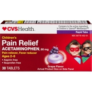 slide 1 of 1, CVS Health Children's Pain Relief Acetaminophen 80mg Tablets 30ct, Grape, 30 ct