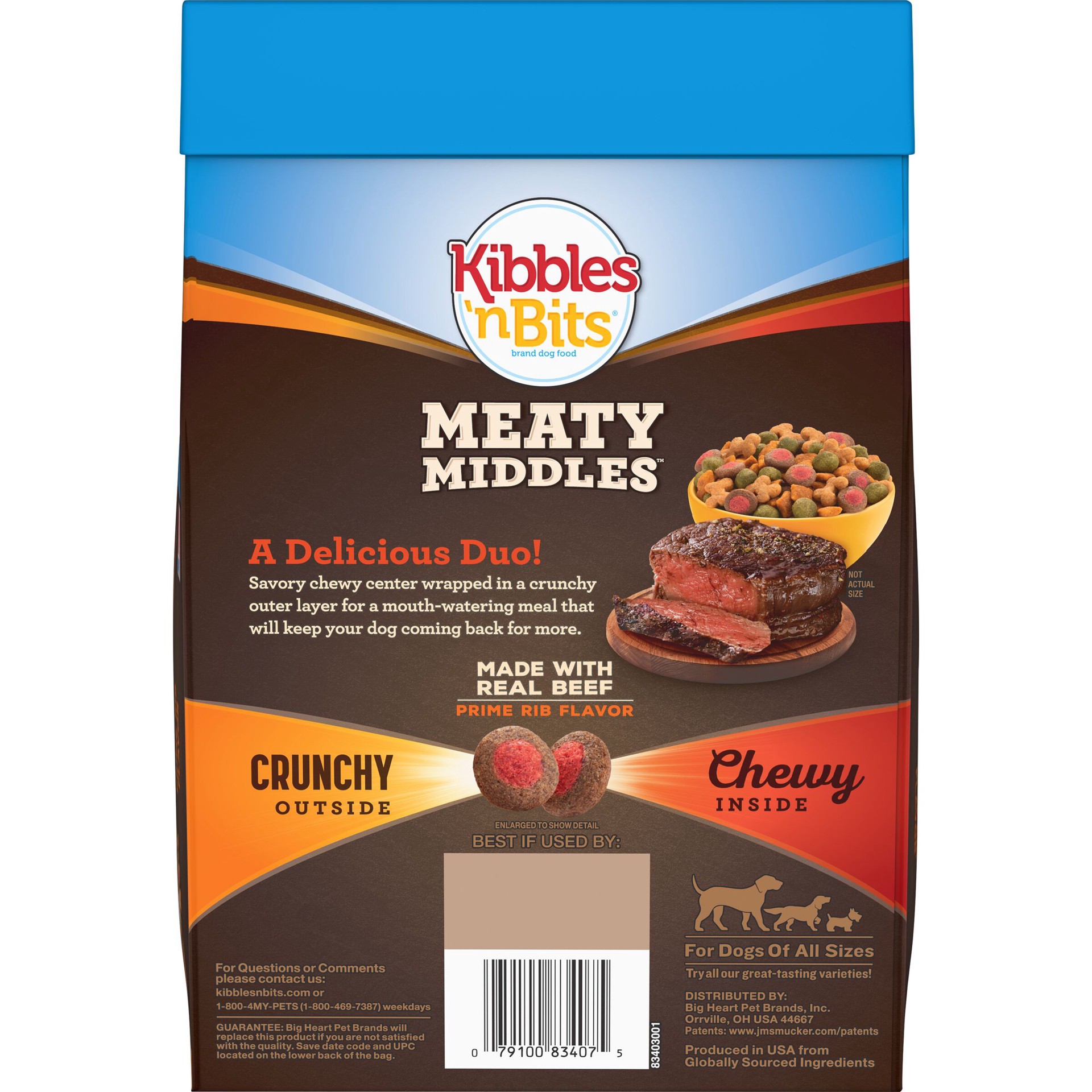 slide 4 of 4, Kibbles 'n Bits Meaty Middles Prime Rib Flavor, Dry Dog Food, 3 Pounds, 3 lb