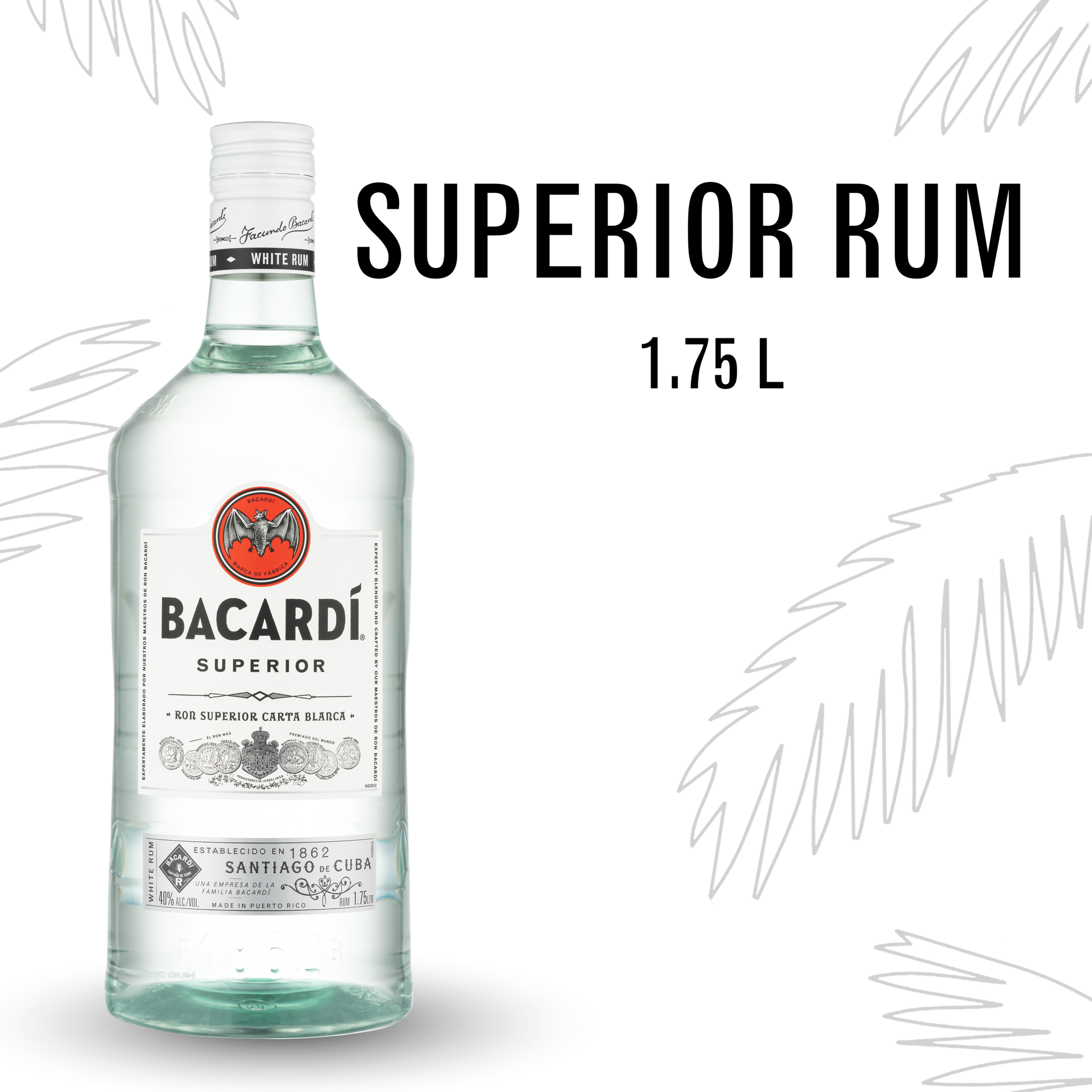 slide 2 of 5, Bacardí Bacardi Superior White Rum, Gluten Free 40% 175Cl/1.75L, 1.75 liter