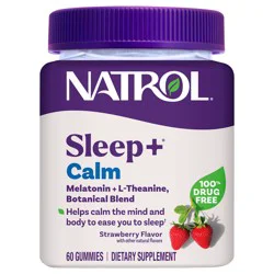Natrol Sleep + Calm Melatonin Gummies for Adults, Strawberry Flavor, 60 Gummies