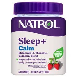 Natrol Sleep + Calm Melatonin Gummies for Adults, Strawberry Flavor, 60 Gummies