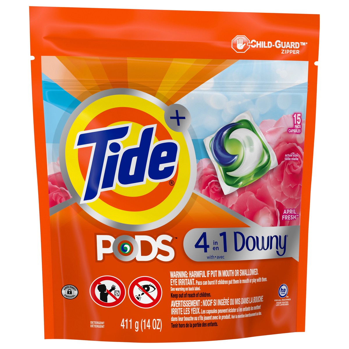 slide 2 of 5, Tide PODS with Downy, Liquid Laundry Detergent Pacs, April Fresh, 15 count, 15 ct