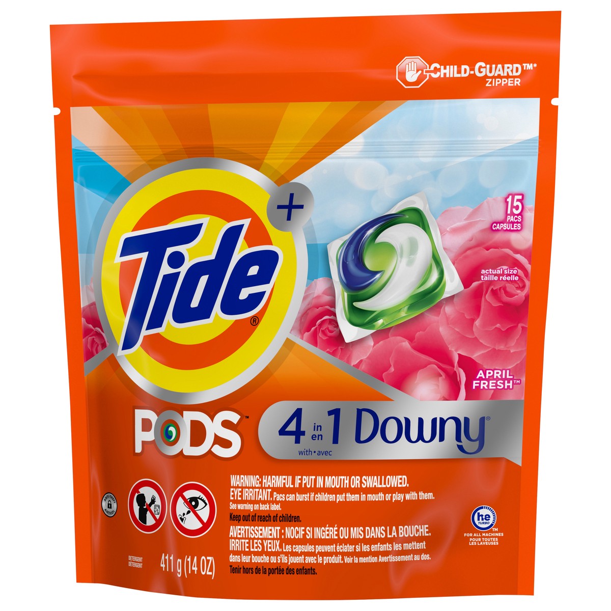 slide 3 of 5, Tide PODS with Downy, Liquid Laundry Detergent Pacs, April Fresh, 15 count, 15 ct