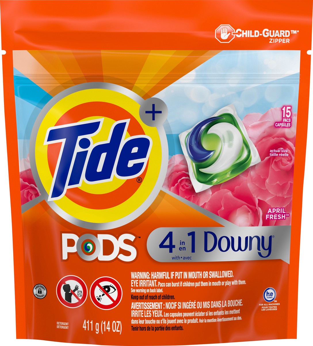 slide 5 of 5, Tide PODS with Downy, Liquid Laundry Detergent Pacs, April Fresh, 15 count, 15 ct