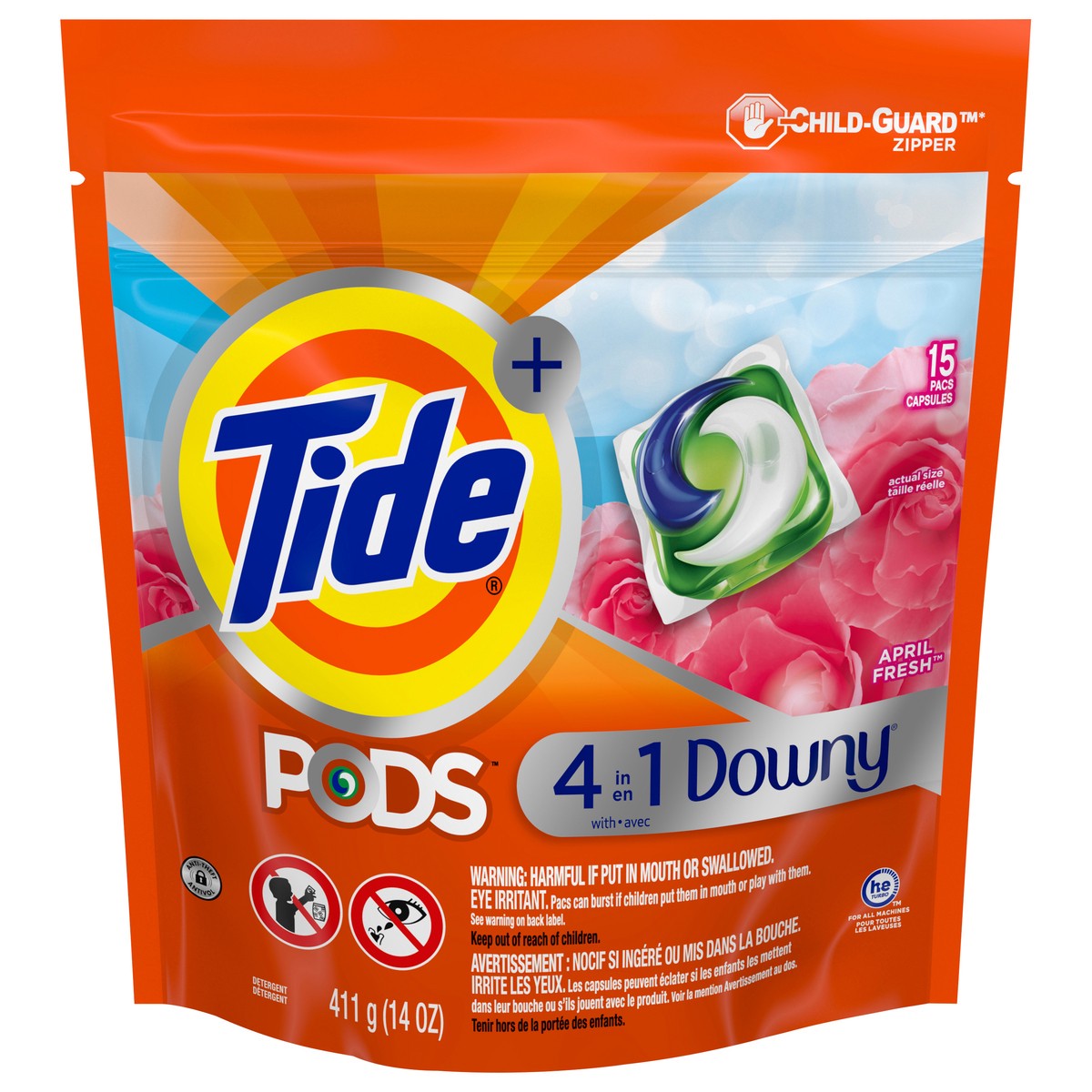 slide 1 of 5, Tide PODS with Downy, Liquid Laundry Detergent Pacs, April Fresh, 15 count, 15 ct