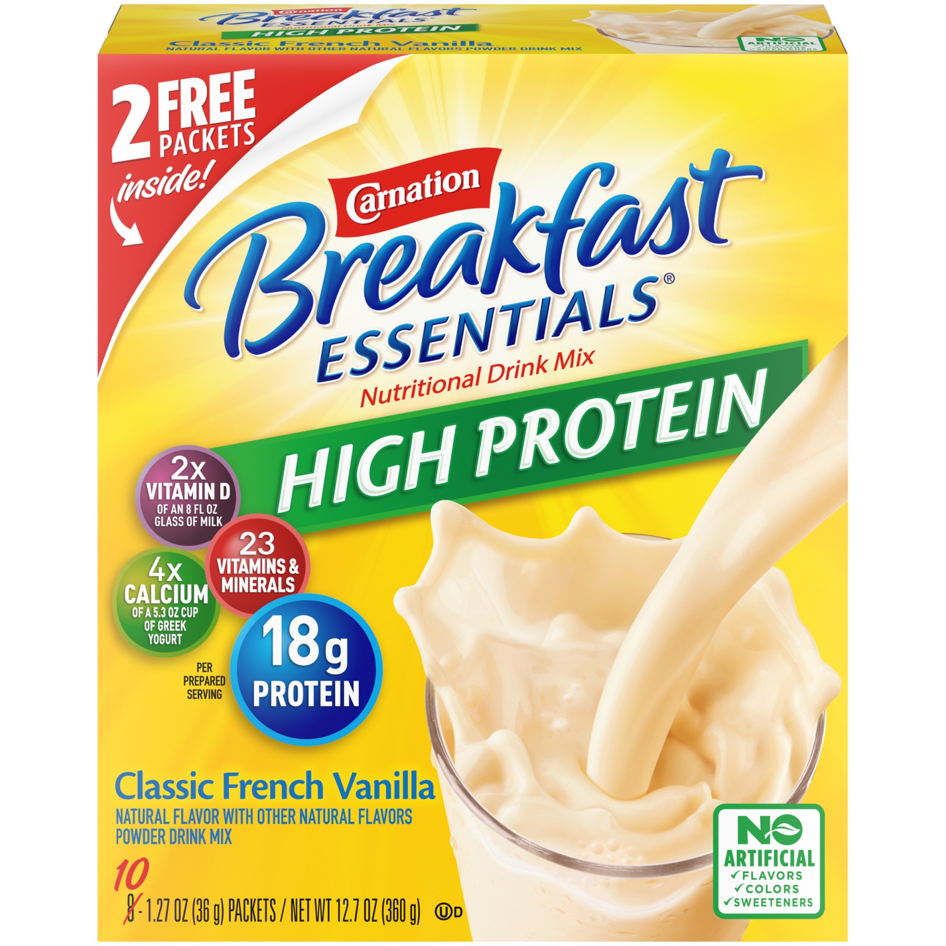 slide 1 of 5, Carnation Breakfast Essentials High Protein Powder Drink Mix Classic French Vanilla - 8 Packets, 10.16 oz