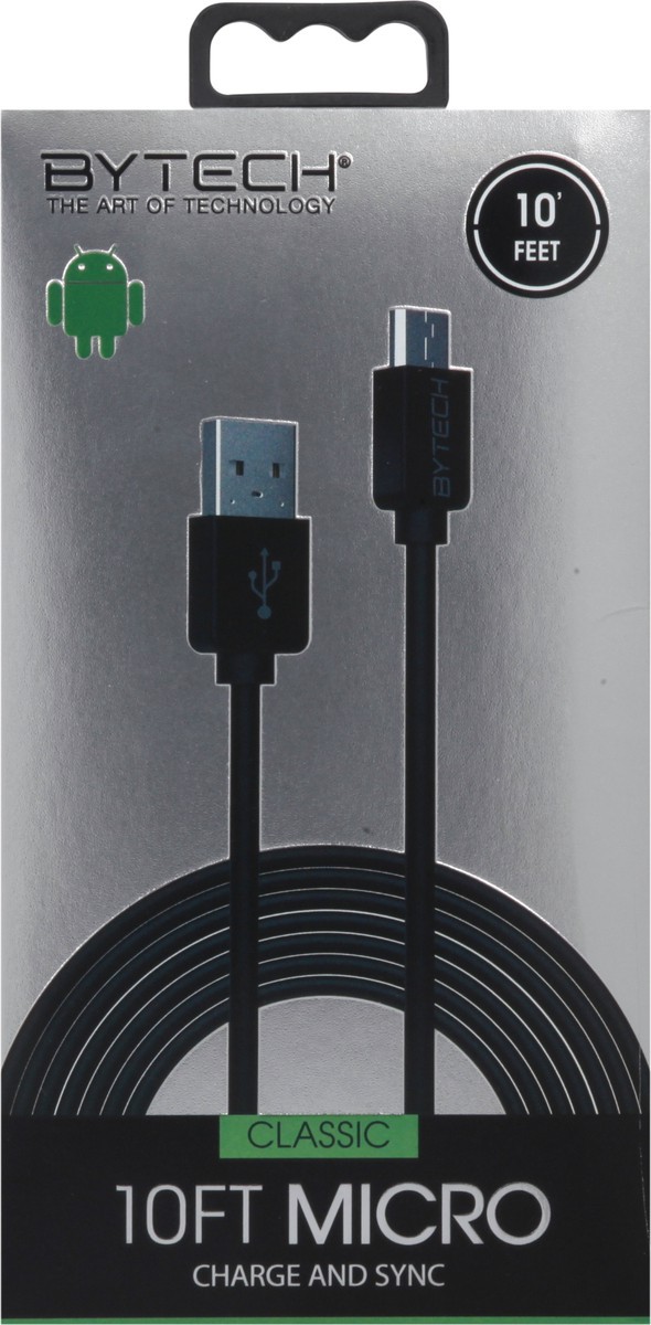 slide 2 of 11, Bytech Durable Extra Thick Micro USB Cable, Black, 10 ft