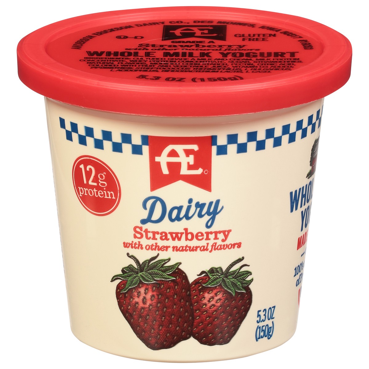 slide 1 of 9, AE Dairy Whole Milk Strawberry Yogurt 5.3 oz, 5.3 oz
