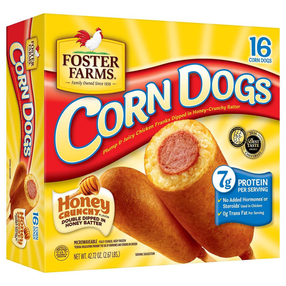 slide 8 of 9, Foster Farms Chicken Corn Dogs, 2.67 oz.,16 count box, 2.67 lb. Box, 16 ct