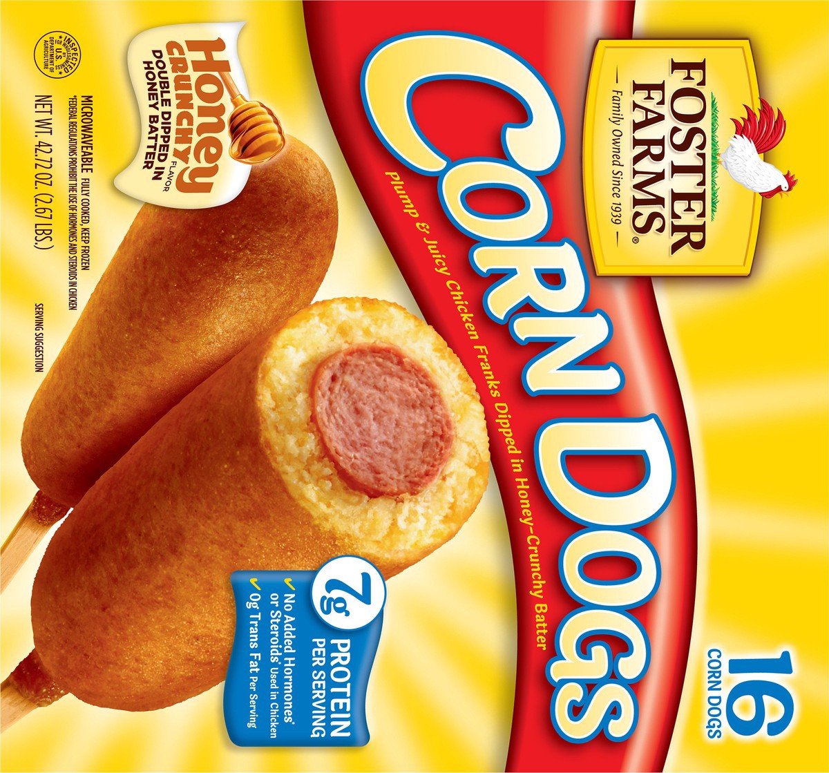 slide 4 of 9, Foster Farms Chicken Corn Dogs, 2.67 oz.,16 count box, 2.67 lb. Box, 16 ct