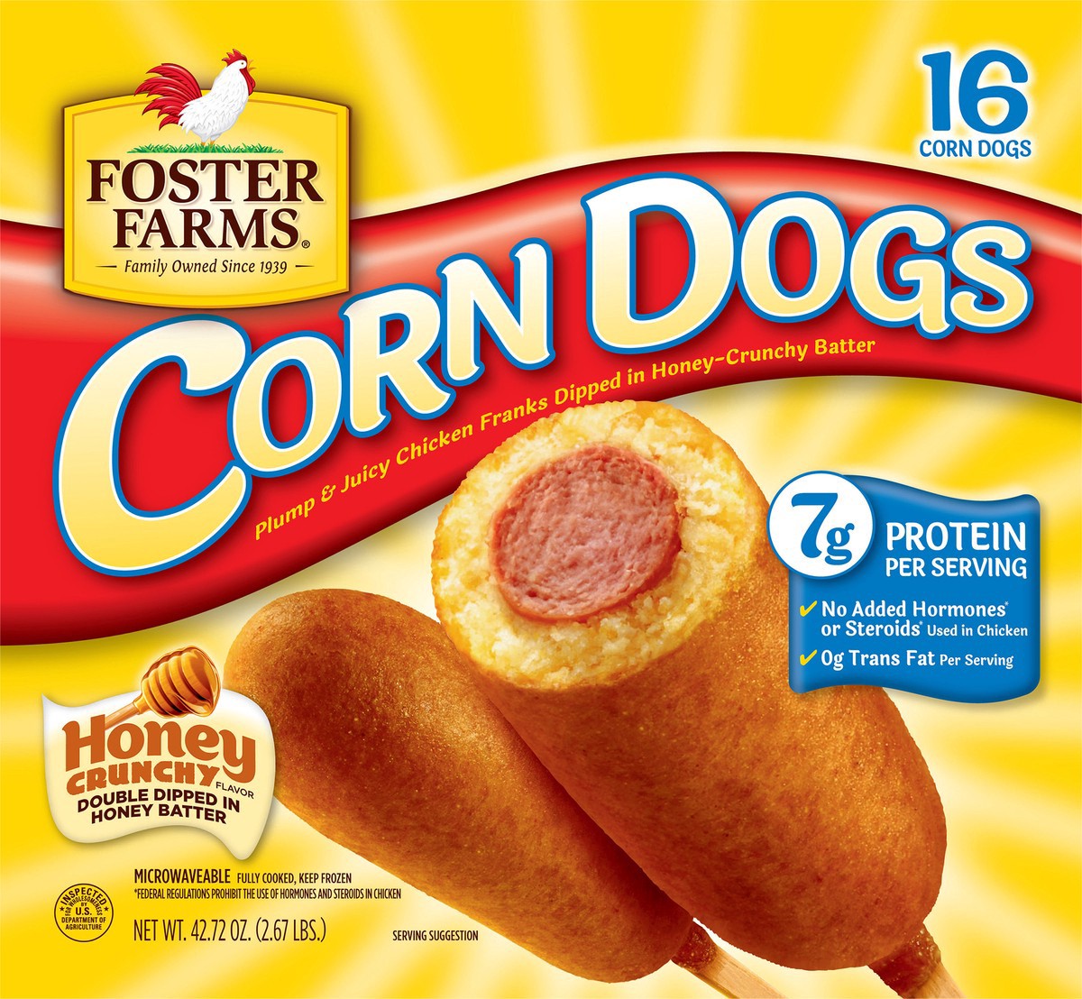 slide 2 of 9, Foster Farms Chicken Corn Dogs, 2.67 oz.,16 count box, 2.67 lb. Box, 16 ct