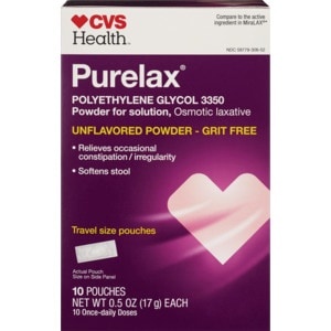 slide 1 of 1, CVS Health Purelax Polyethylene Glycol 3350 Powder Travel Size, 10ct, 10 ct
