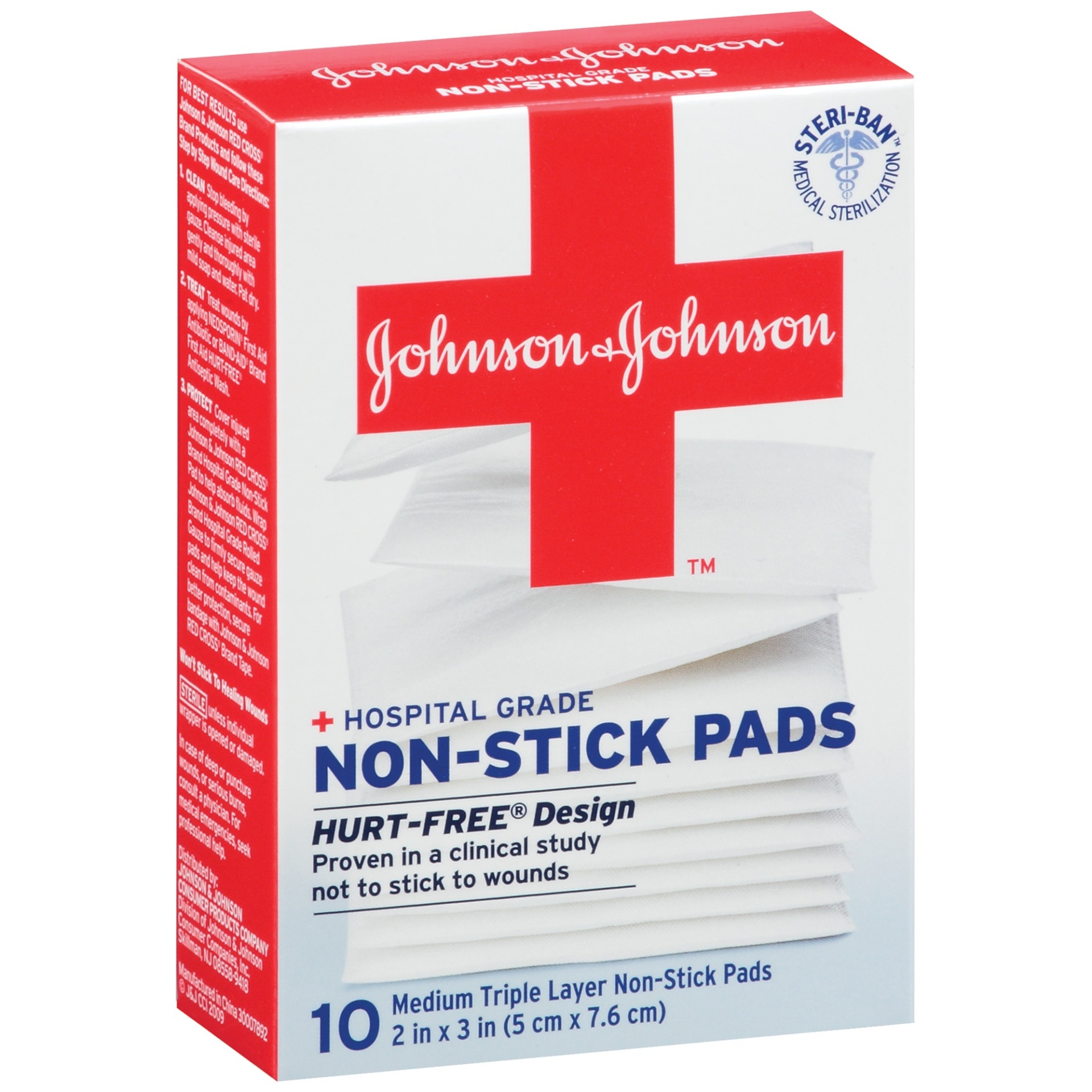 slide 1 of 1, Johnson & Johnson Triple Layer Medium First Aid Covers Nonstick Pads, 10 ct; 2 in x 3 in