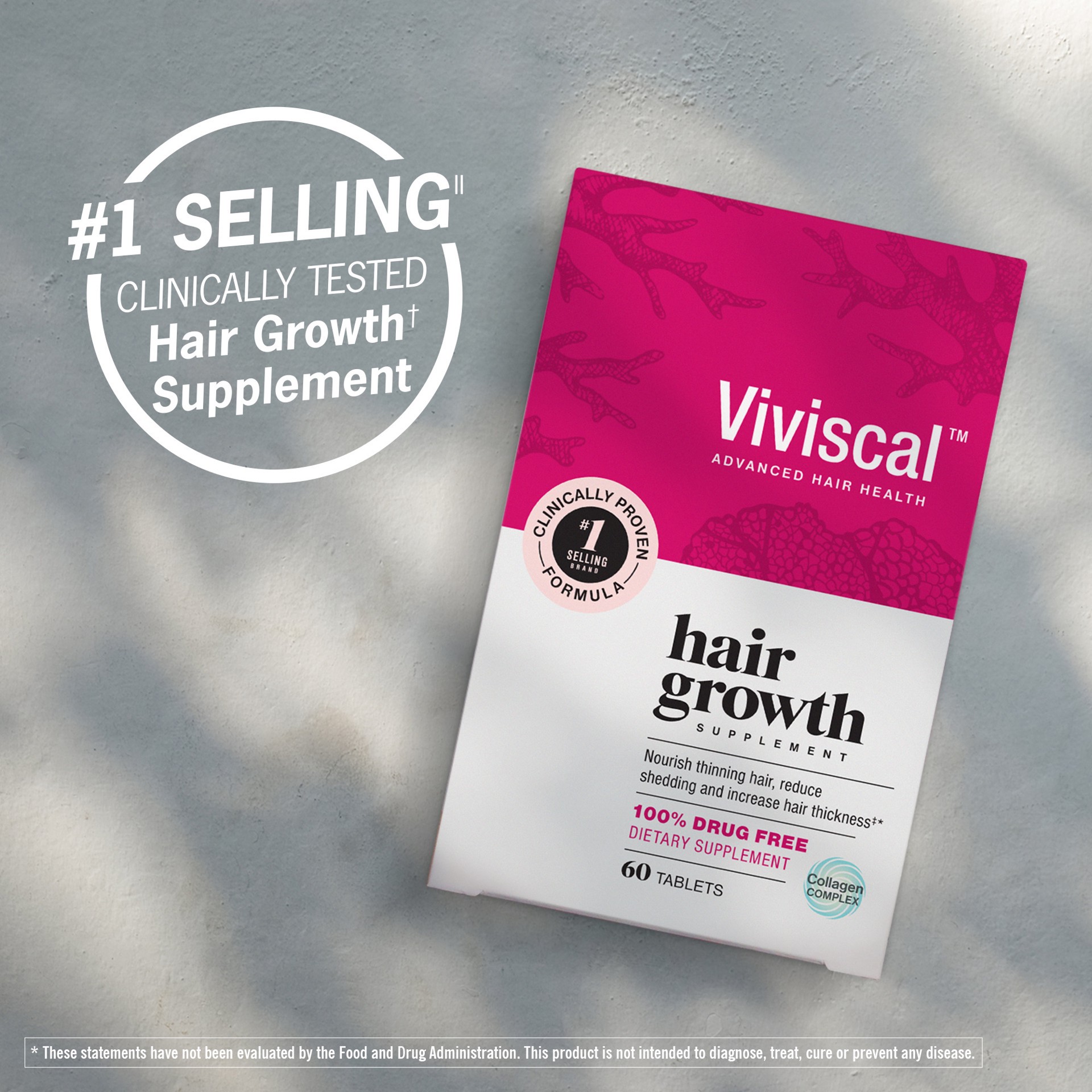 slide 3 of 5, Viviscal Hair Growth Supplements for Women, Thicker Fuller Hair Support for Thinning Hair and Hair Loss, with Biotin and Marine Collagen, Drug-Free, 60 Tablets, 1-Month Supply, 60 ct