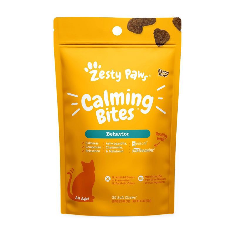 slide 1 of 1, Zesty Paws Calming Cat Bites - Bacon - 35ct, 35 ct