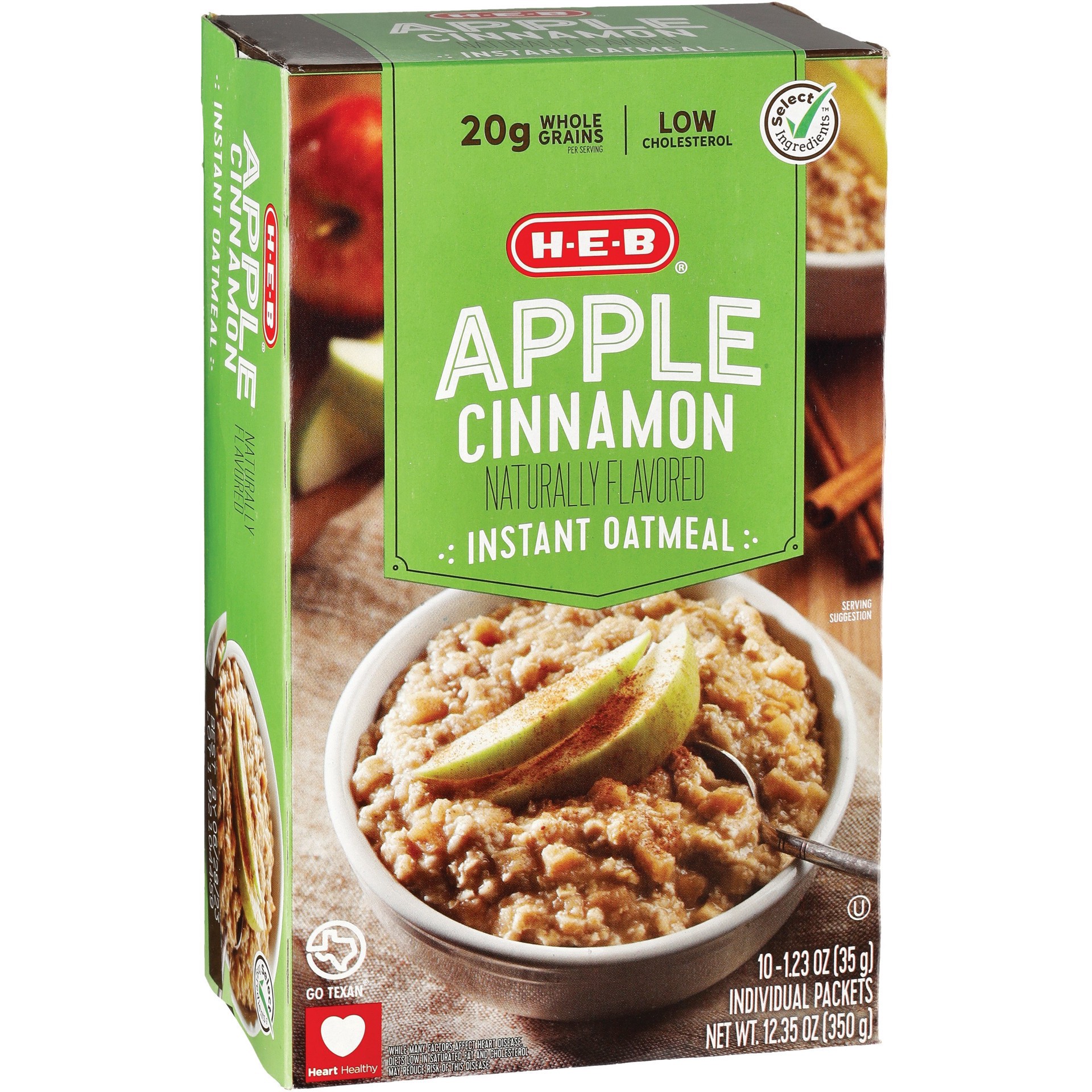 slide 1 of 1, H-E-B Instant Apples And Cinnamon Oat Meal, 10 ct