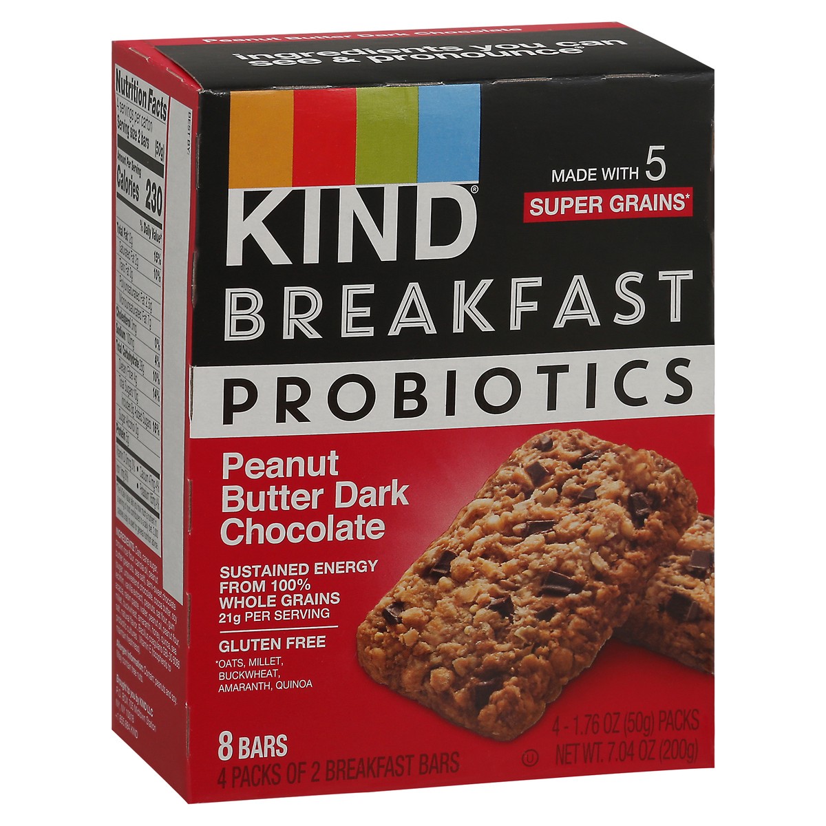 slide 4 of 13, KIND Probiotics Peanut Butter Dark Chocolate Breakfast Bars 4 ea, 4 ct