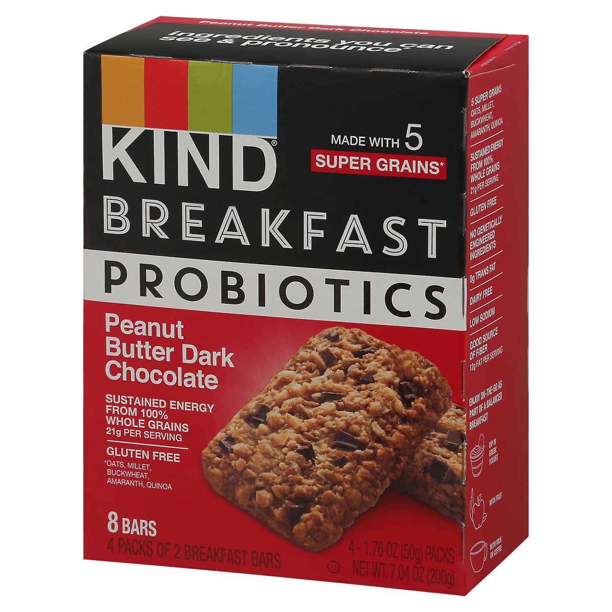 slide 5 of 13, KIND Probiotics Peanut Butter Dark Chocolate Breakfast Bars 4 ea, 4 ct