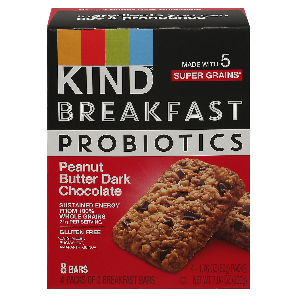 slide 1 of 1, KIND Probiotics Peanut Butter Dark Chocolate Breakfast Bars 4 ea, 7.1 oz, 8 ct