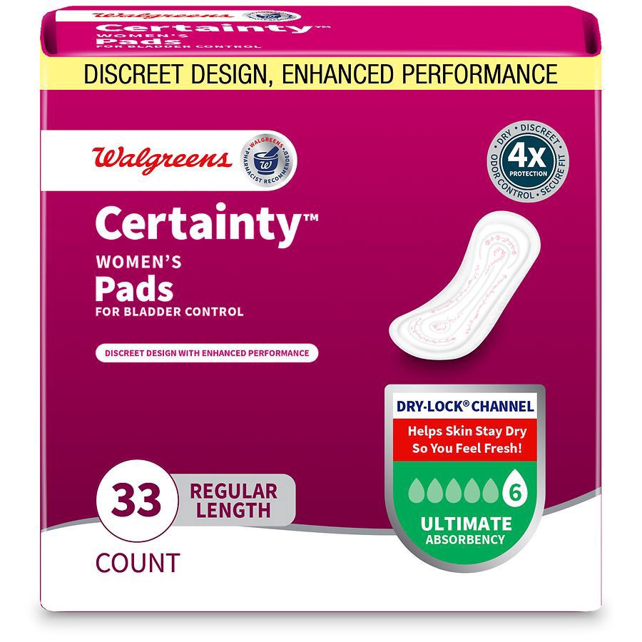 slide 1 of 5, Walgreens Certainty Women's Bladder Control Pads, Ultimate Absorbency, Regular Length, 33 ct