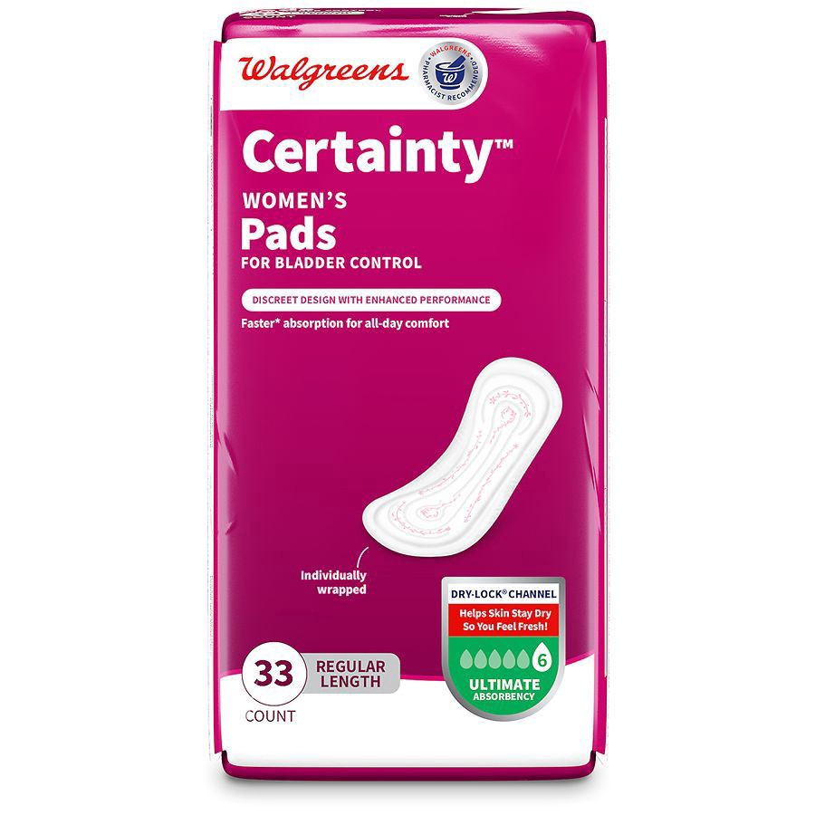 slide 3 of 5, Walgreens Certainty Women's Bladder Control Pads, Ultimate Absorbency, Regular Length, 33 ct