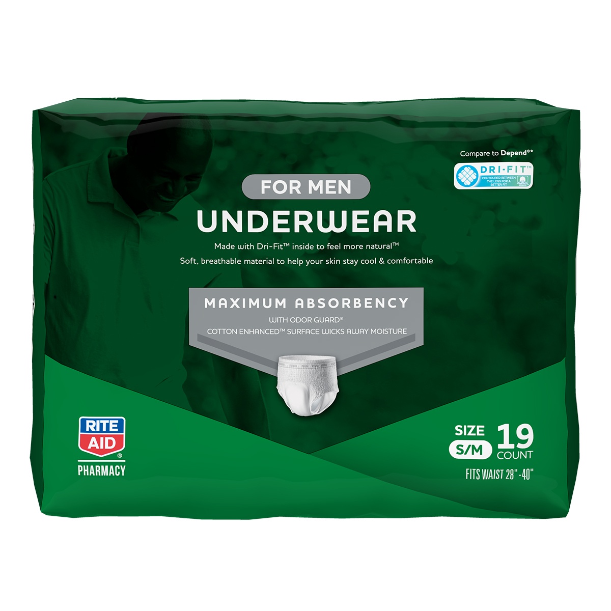 slide 1 of 1, Rite Aid Mens Protective Underwear, Maximum Absorbency, S/M, 19 ct