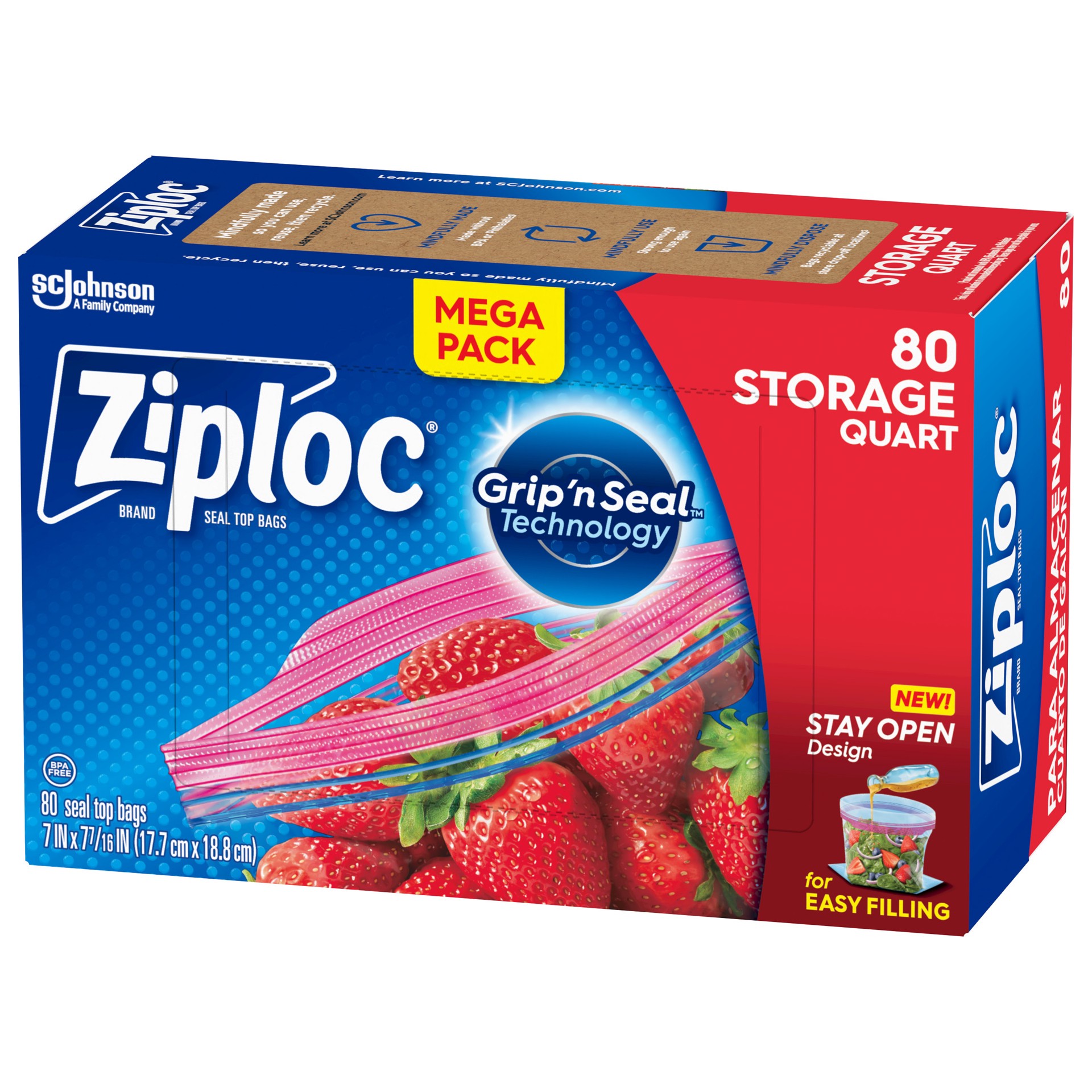 slide 5 of 5, Ziploc Storage Quart Bags, 80 ct