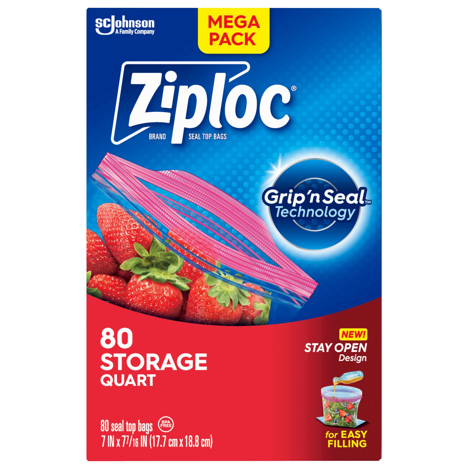 slide 3 of 5, Ziploc Storage Quart Bags, 80 ct