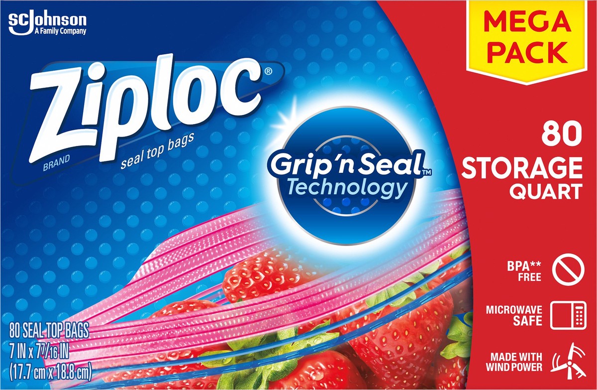 slide 1 of 5, Ziploc Quart Storage Bags, Stay Open Design, Easy to Fill, 80 count, 80 ct