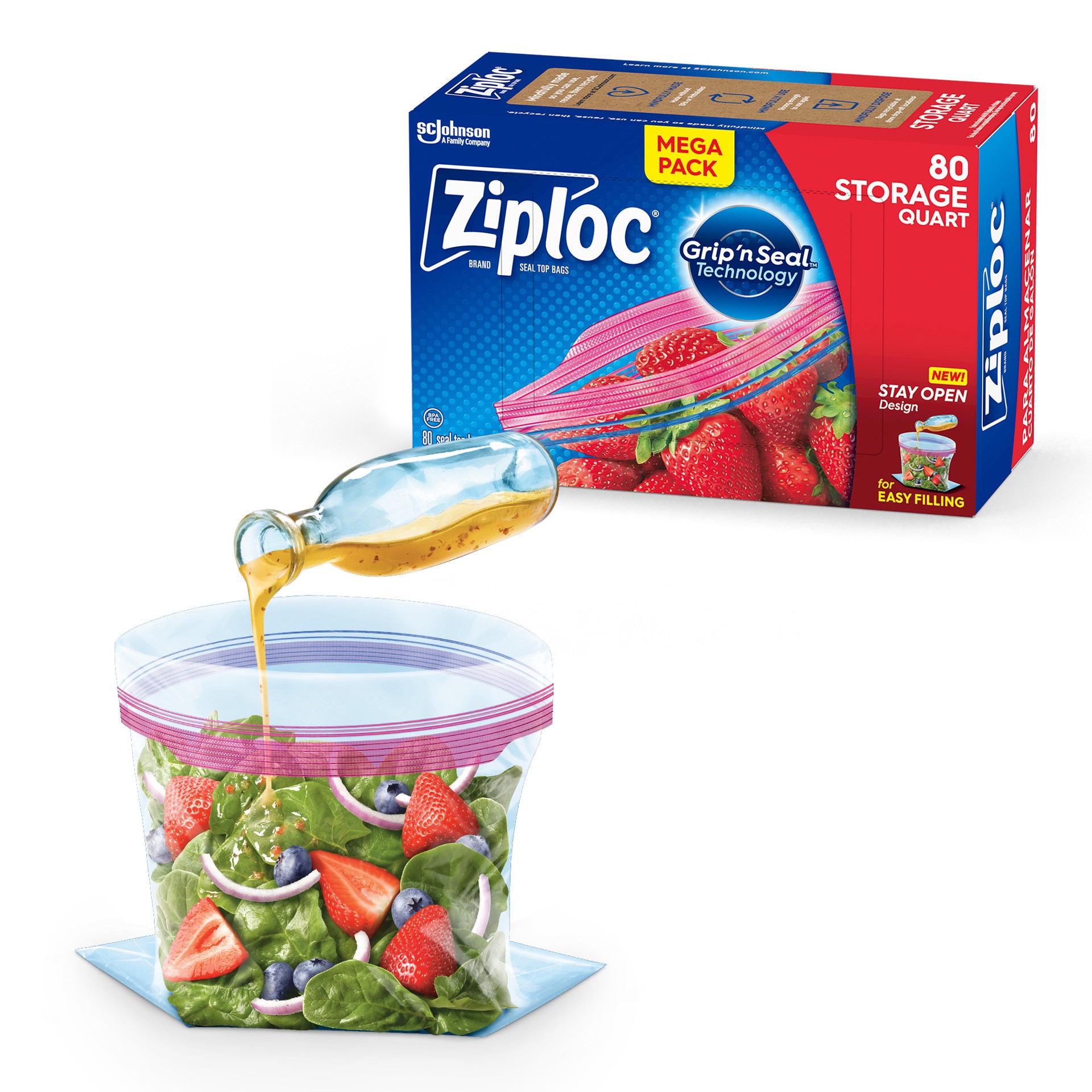 slide 4 of 5, Ziploc Storage Quart Bags, 80 ct