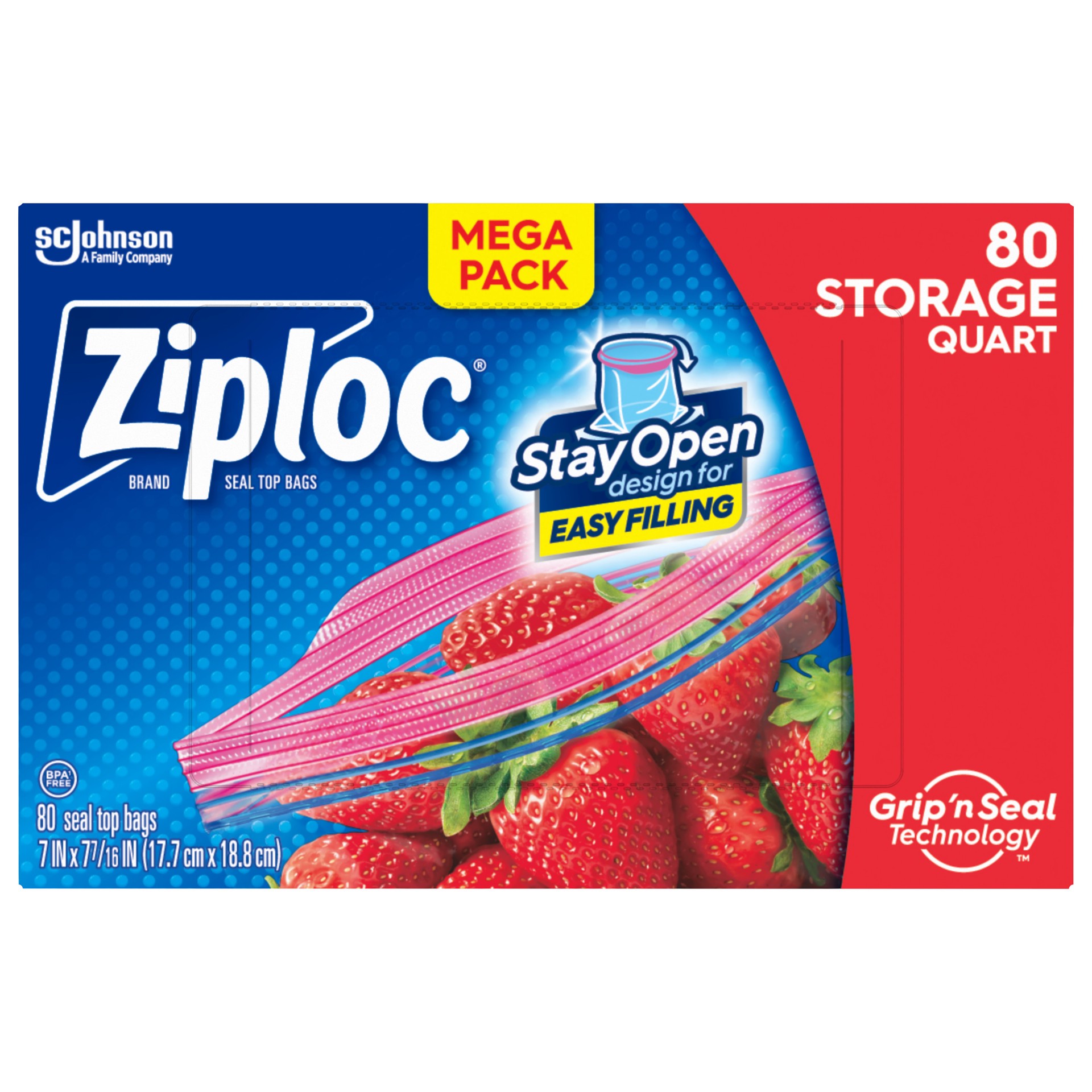 slide 1 of 5, Ziploc Storage Quart Bags, 80 ct