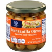 slide 1 of 1, Kroger Manzanilla Olives Stuffed with Pimiento, 7 oz