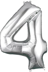 Rainbow Balloons Large Shape Number 4 Silver Anagram 36" (Pkg)