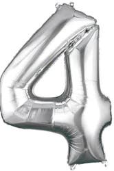 Rainbow Balloons Large Shape Number 4 Silver Anagram 36" (Pkg)