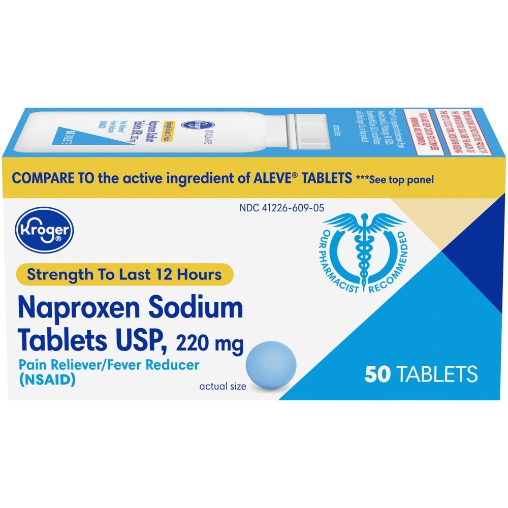 slide 1 of 1, Kroger Naproxen Sodium Pain Reliever & Fever Reducer Tablets 220Mg, 50 ct