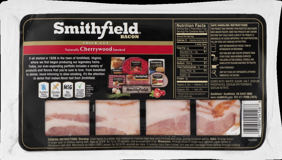 slide 9 of 10, Smithfield Thick Cut Cherrywood Smoked Bacon, 16 oz