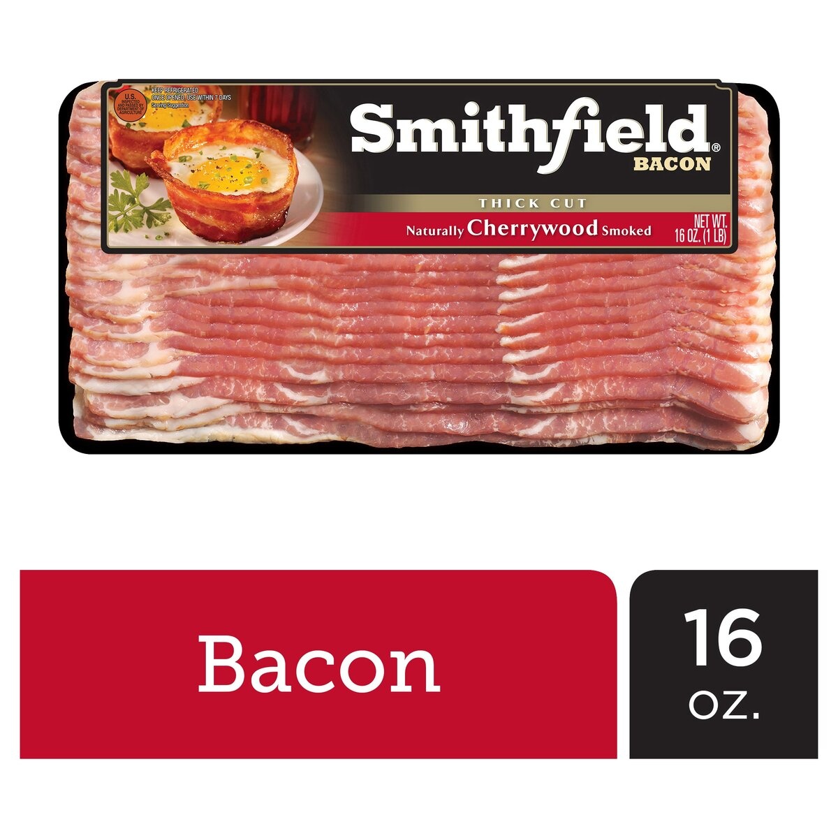 slide 10 of 10, Smithfield Thick Cut Cherrywood Smoked Bacon, 16 oz