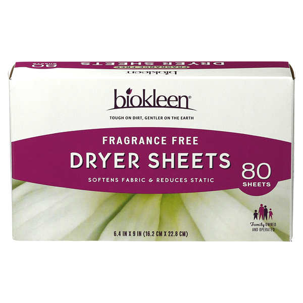 slide 1 of 1, Biokleen Dryer Sheets Free & Clear, 80 ct