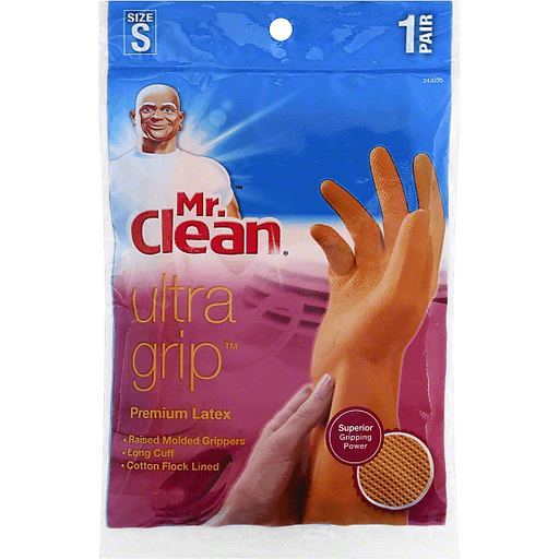 slide 1 of 1, Mr. Clean Ultra Grip Gloves With Grippers, Latex, Small, 1 ct