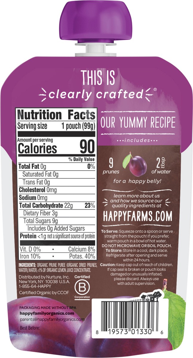 slide 2 of 3, Happy Baby Happy Family HappyBaby Organics Stage 1 Clearly Crafted Prunes Baby Food Pouch - 3.5oz, 3.5 oz