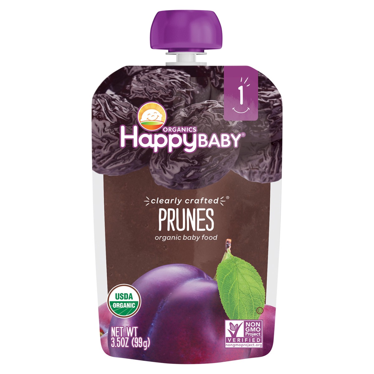 slide 1 of 3, Happy Baby Happy Family HappyBaby Organics Stage 1 Clearly Crafted Prunes Baby Food Pouch - 3.5oz, 3.5 oz