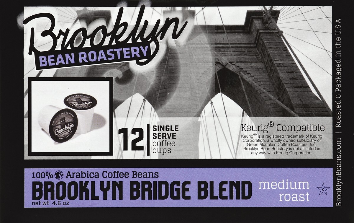 slide 4 of 4, Brooklyn Bean Roastery Coffee, Medium Roast, Brooklyn Bridge Blend, Single Serve Cups, 12 ct