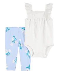 Carter's Baby 2-Piece Eyelet Flutter Bodysuit Pant Set White/Blue 12M