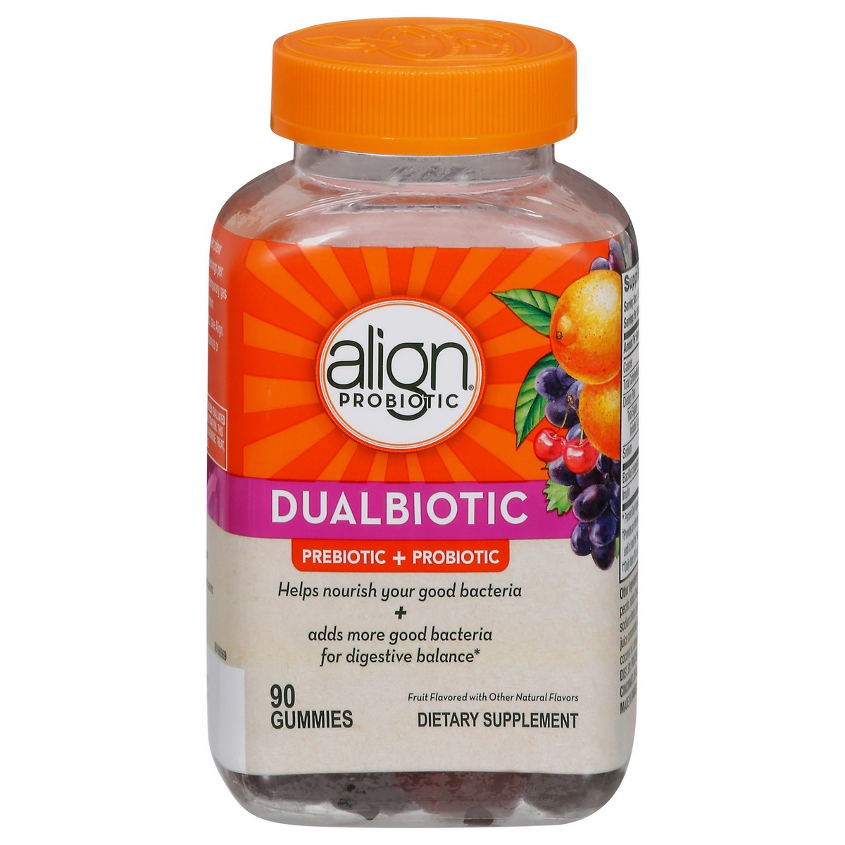 slide 5 of 14, Align Prebiotic + Probiotic Fruit Flavored Dualbiotic 90 Gummies, 90 ct