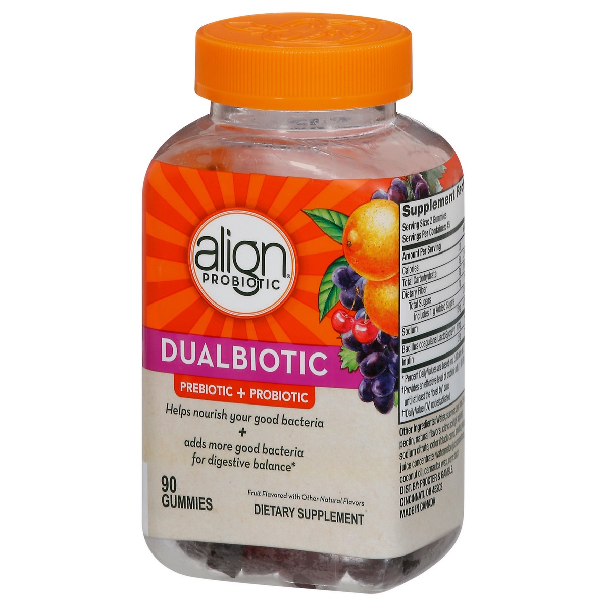 slide 14 of 14, Align Prebiotic + Probiotic Fruit Flavored Dualbiotic 90 Gummies, 90 ct