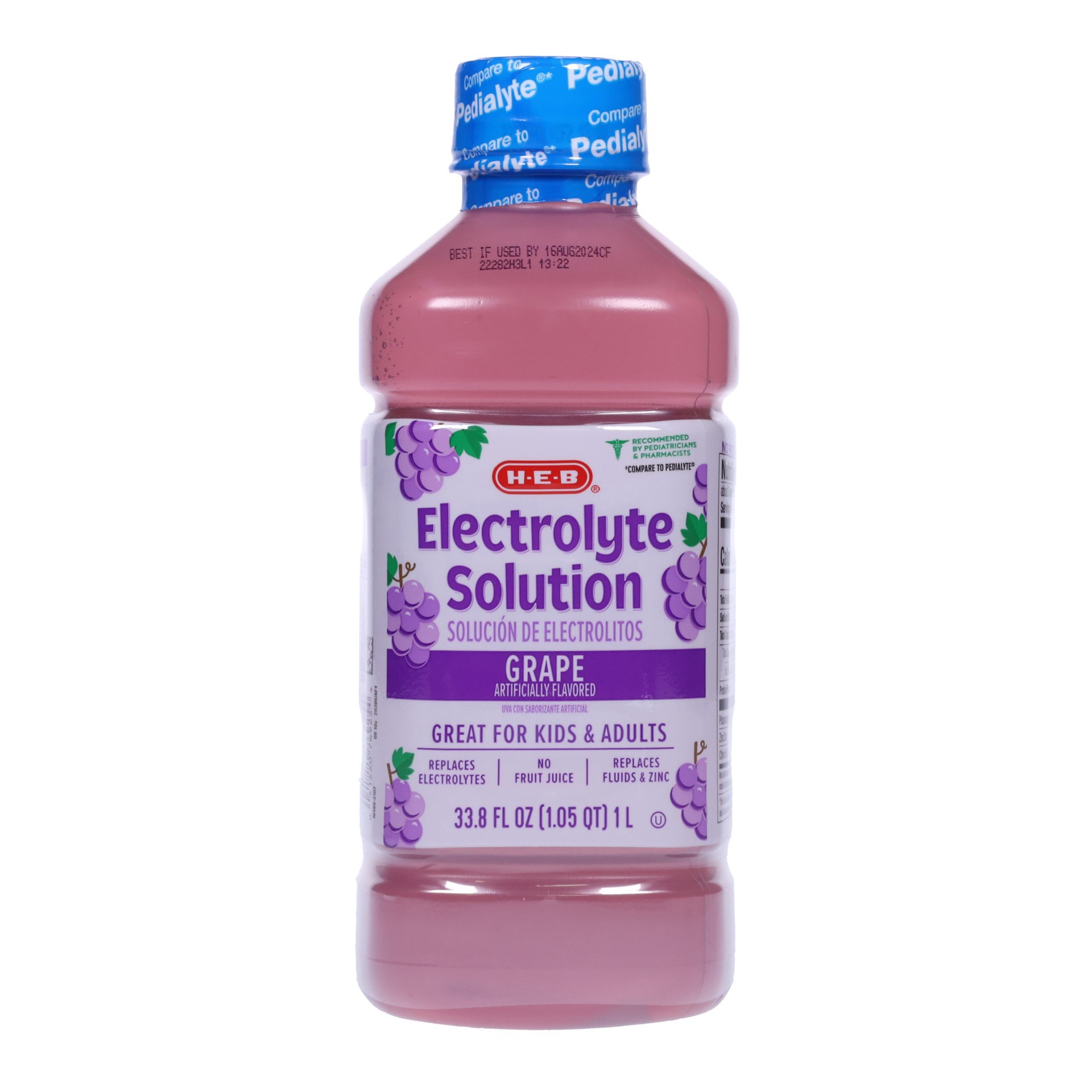 slide 1 of 1, H-E-B Baby Grape Pediatric Electrolyte, 1 liter