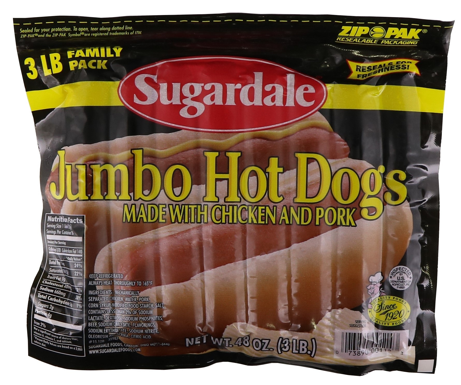 slide 1 of 1, Sugardale Family Pack Jumbo Hot Dogs, 3 lb