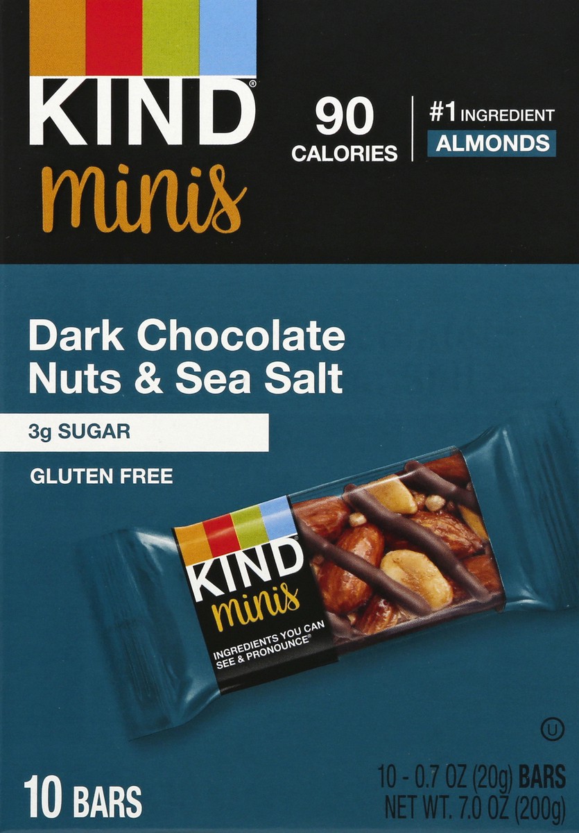 slide 2 of 9, Kind Minis Dark Chocolate Nuts & Sea Salt Bars, 0.7 oz, 10 Ct, 10 ct